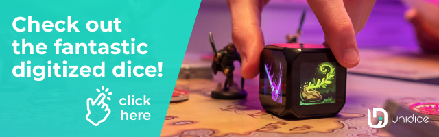 hand playing with unidice on a boardgame