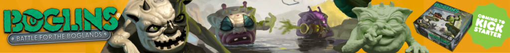 Boglins Kickstarter prelaunch banner showing Bog O/ Bones and King Drool
