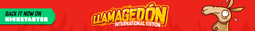 Back it Now on Kickstarter Llamagedon International Edition with Llama to the right
