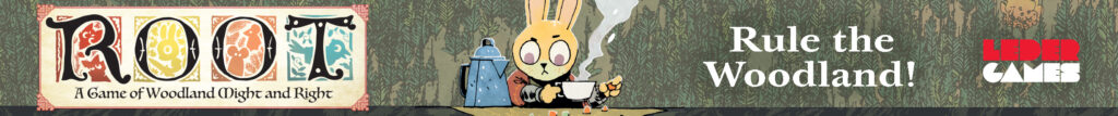 A rabbit studies war plans while sipping Root tea