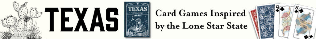 Book titled Texas with playing cards featuring armadillos and spoonbill.